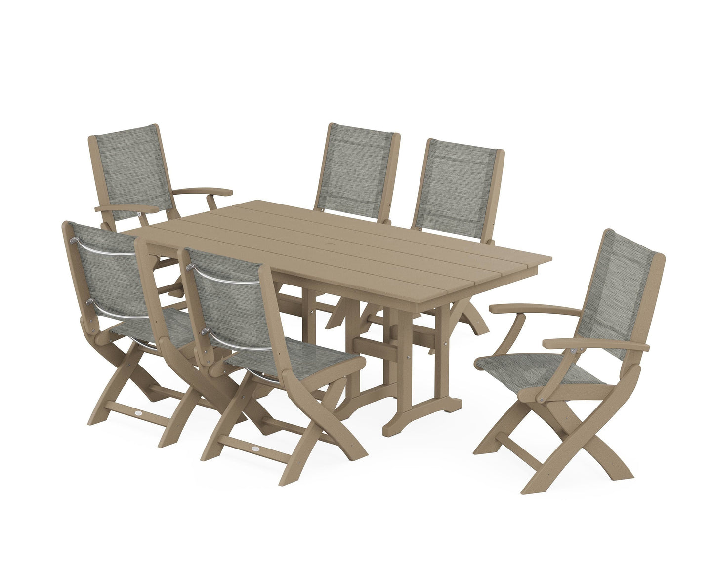 Coastal Folding Chair 7-Piece Farmhouse Dining Set