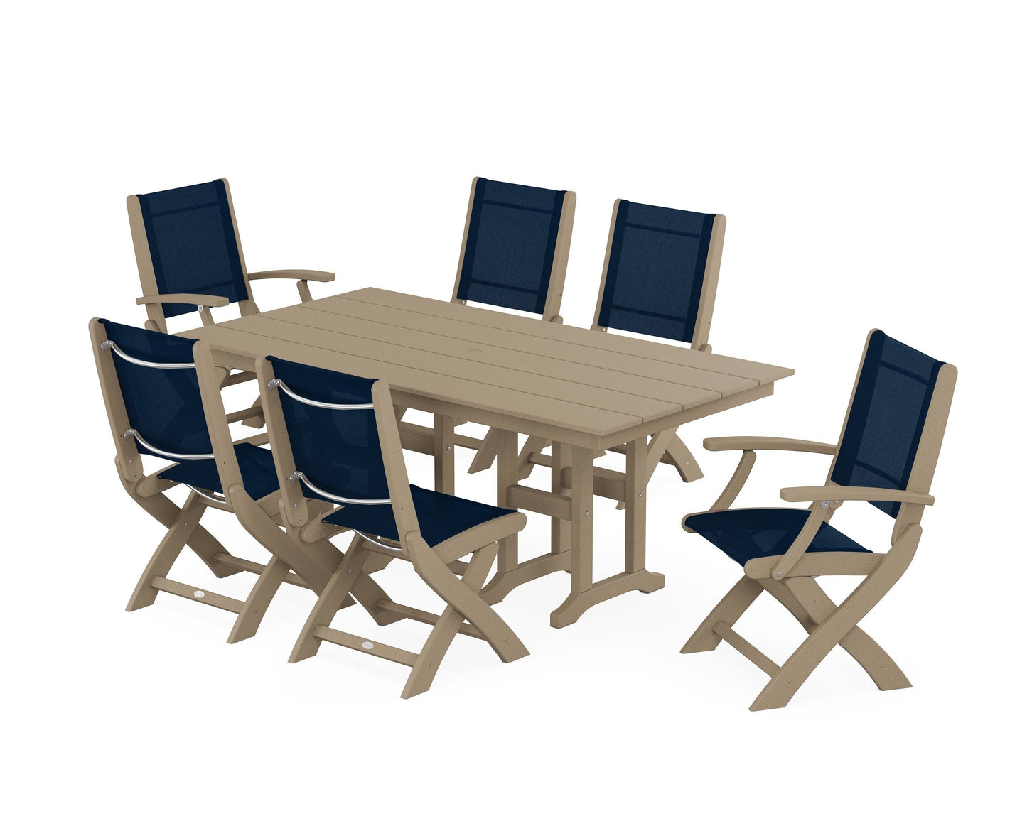 Coastal Folding Chair 7-Piece Farmhouse Dining Set