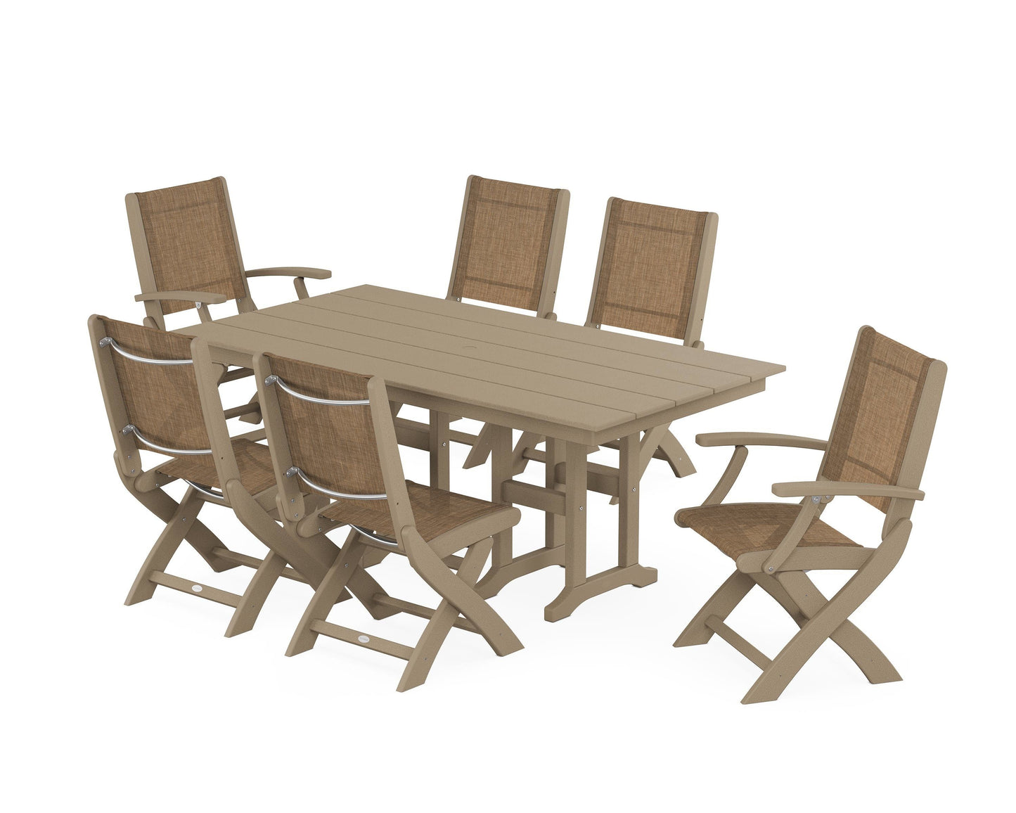 Coastal Folding Chair 7-Piece Farmhouse Dining Set