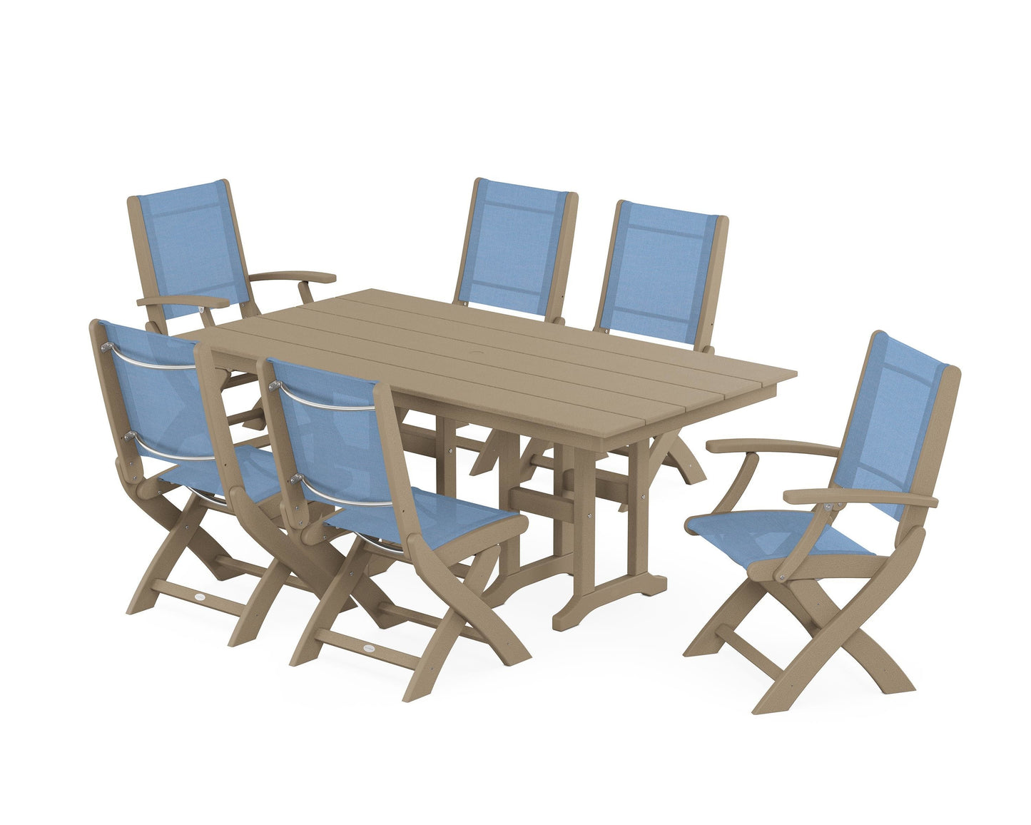 Coastal Folding Chair 7-Piece Farmhouse Dining Set