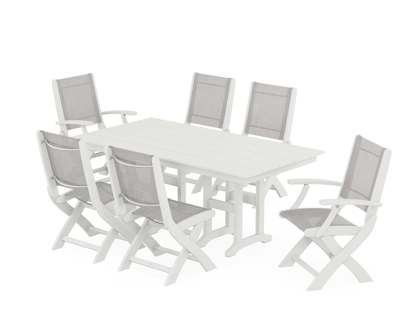 Coastal Folding Chair 7-Piece Farmhouse Dining Set