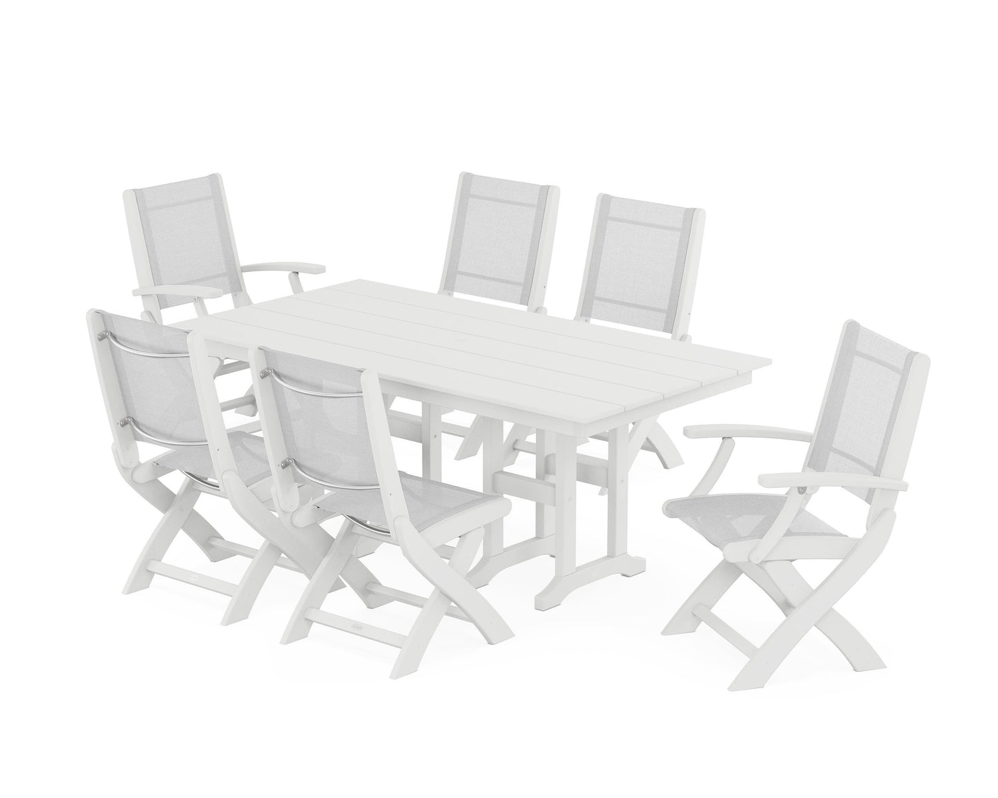 Coastal Folding Chair 7-Piece Farmhouse Dining Set