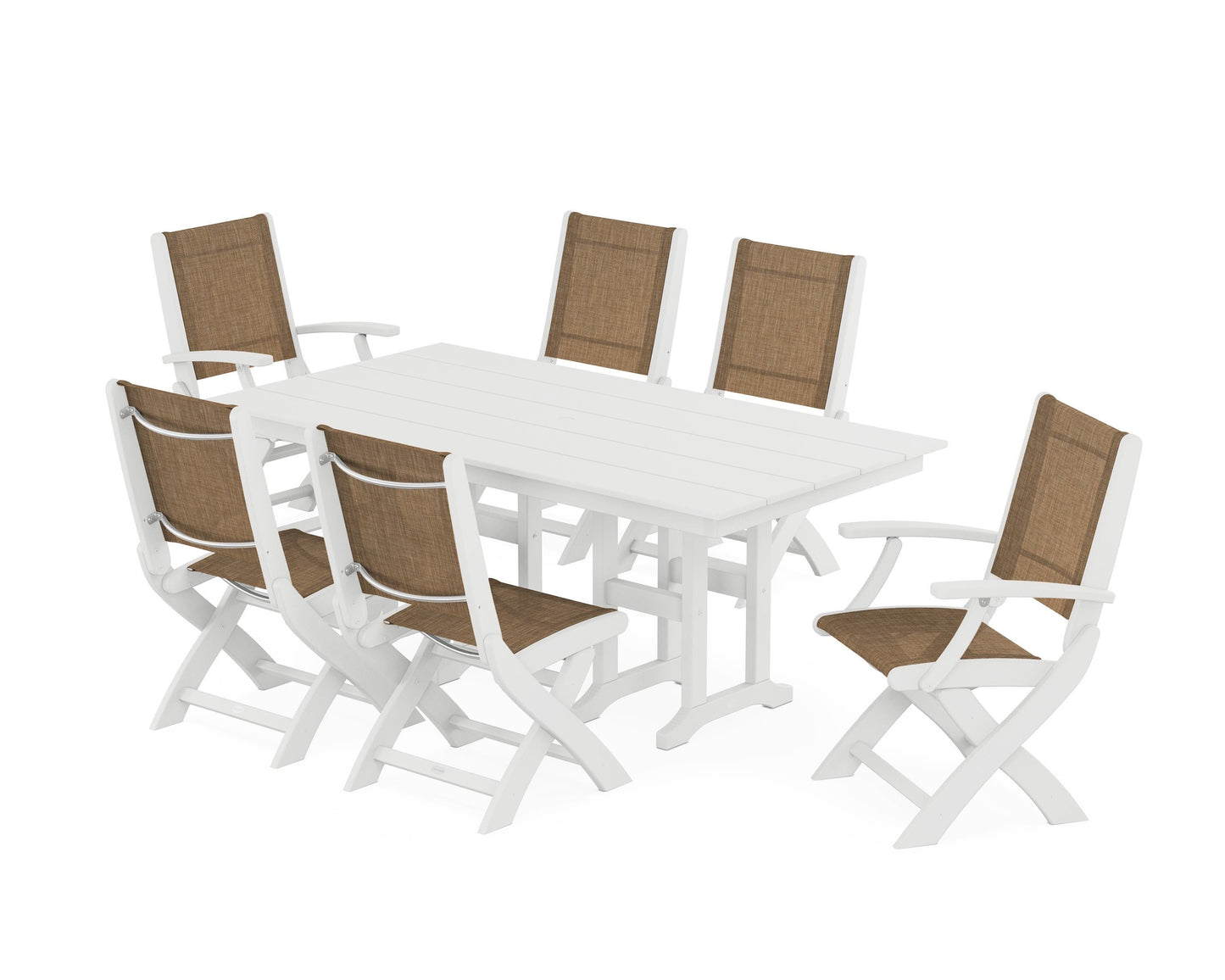 Coastal Folding Chair 7-Piece Farmhouse Dining Set