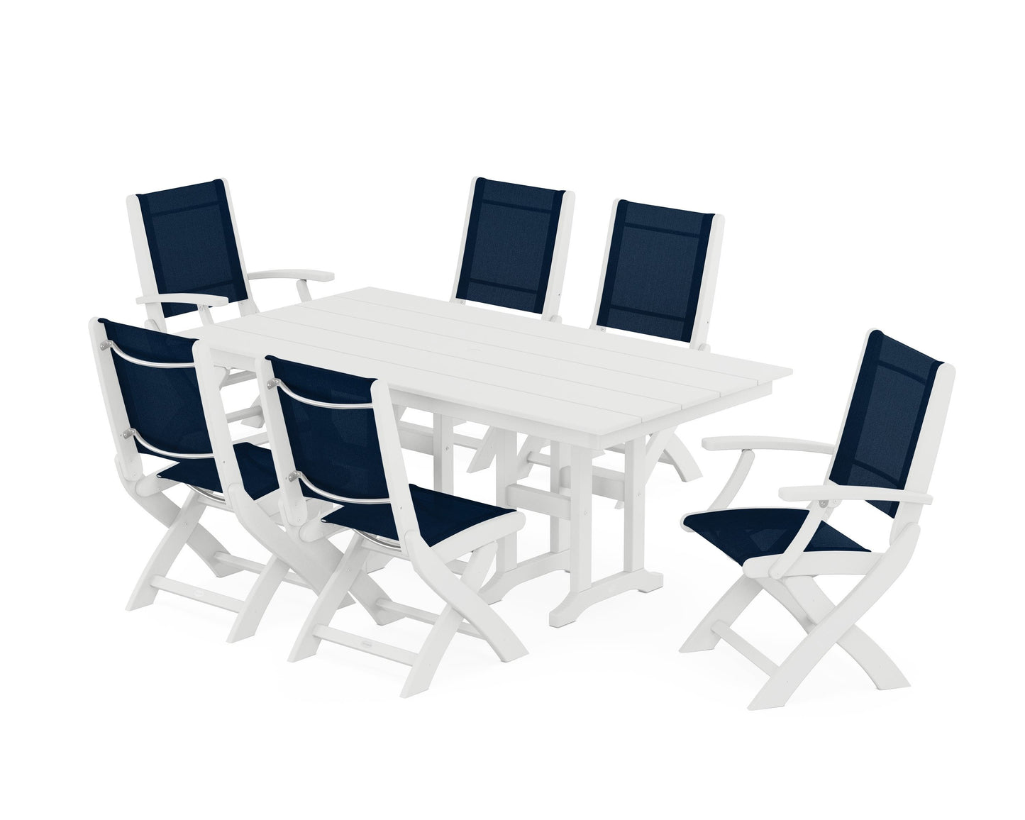 Coastal Folding Chair 7-Piece Farmhouse Dining Set