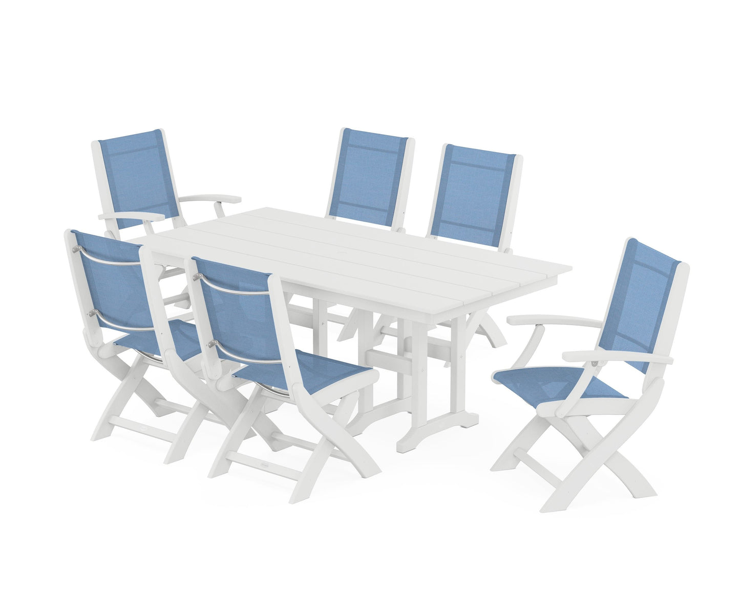 Coastal Folding Chair 7-Piece Farmhouse Dining Set