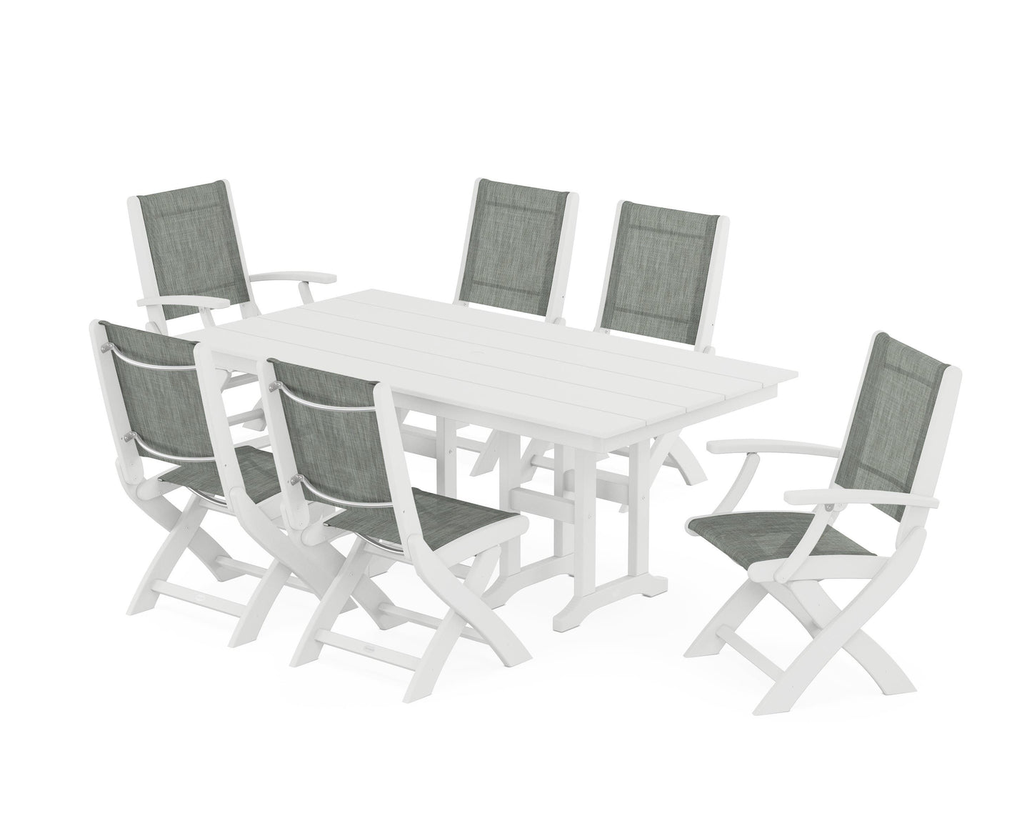 Coastal Folding Chair 7-Piece Farmhouse Dining Set