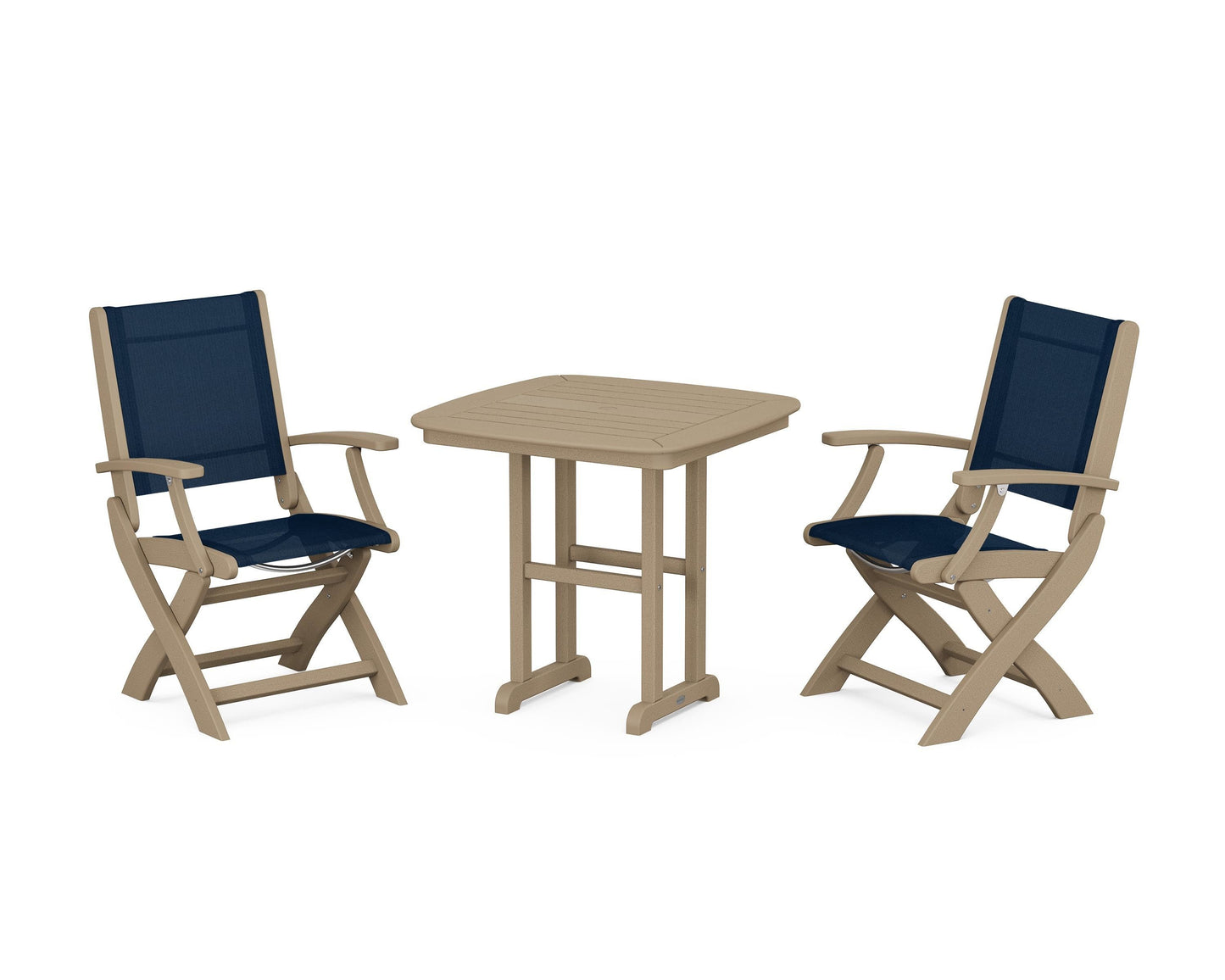 Coastal Folding Chair 3-Piece Dining Set