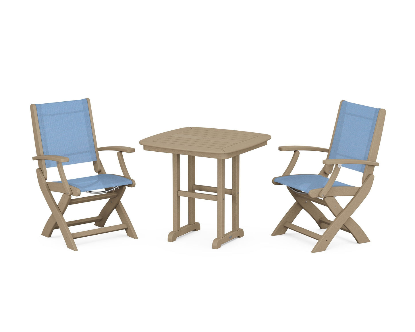 Coastal Folding Chair 3-Piece Dining Set