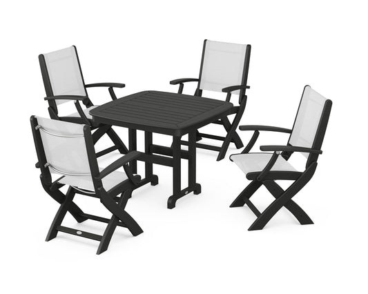 Coastal Folding Chair 5-Piece Dining Set