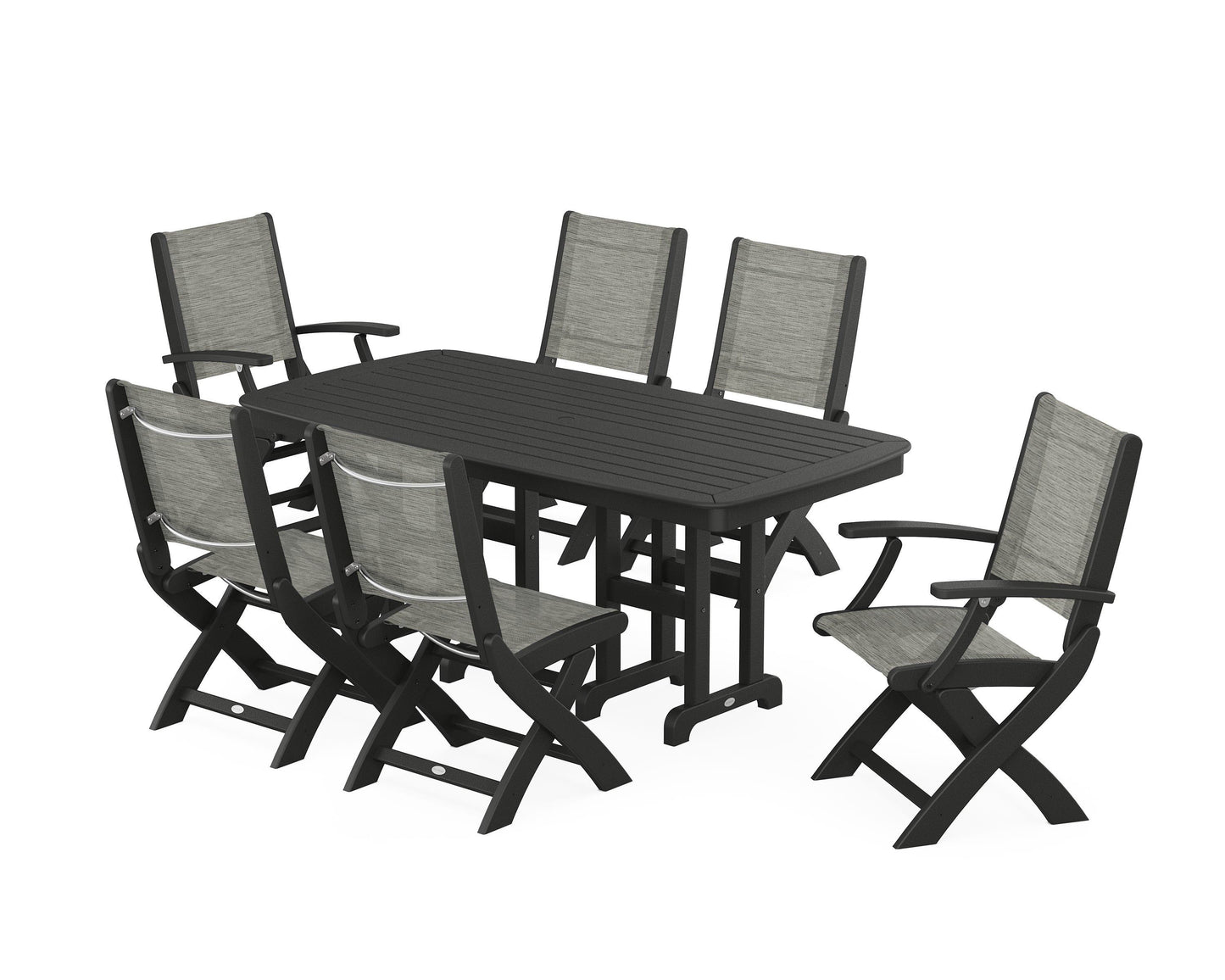 Coastal Folding Chair 7-Piece Dining Set