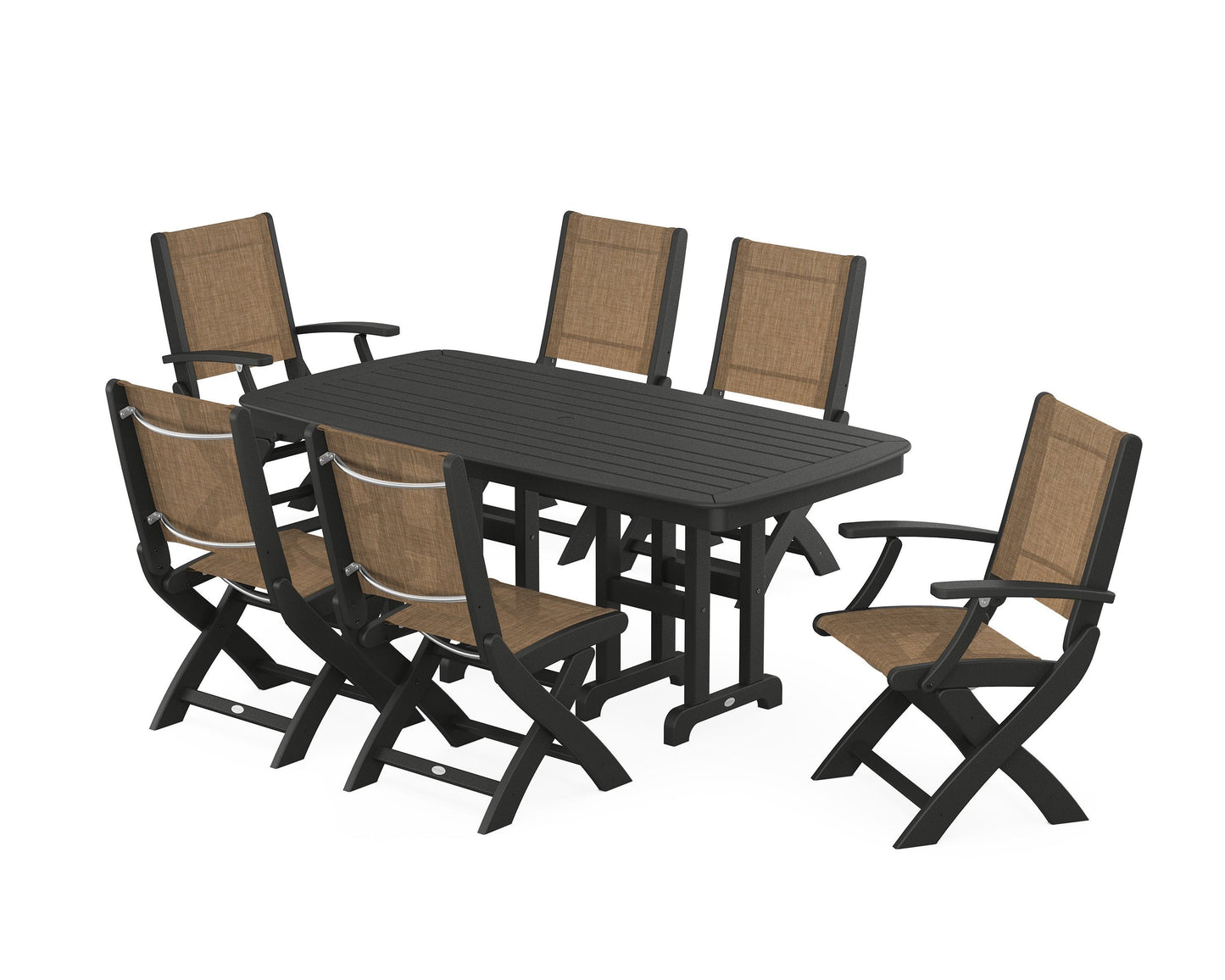 Coastal Folding Chair 7-Piece Dining Set