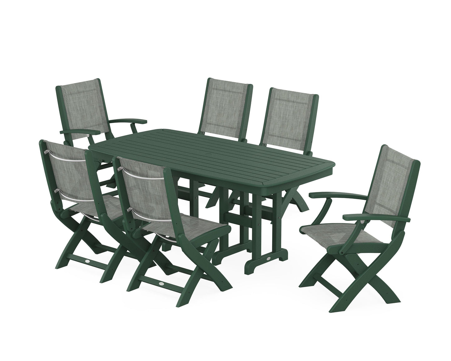 Coastal Folding Chair 7-Piece Dining Set