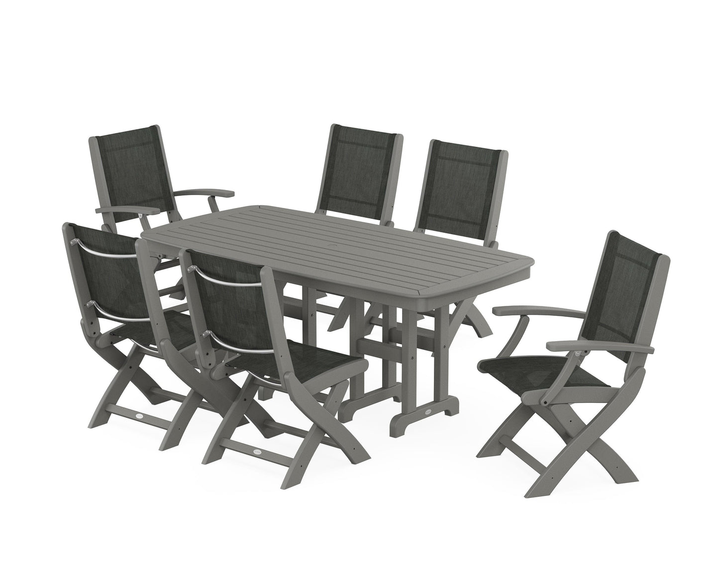 Coastal Folding Chair 7-Piece Dining Set