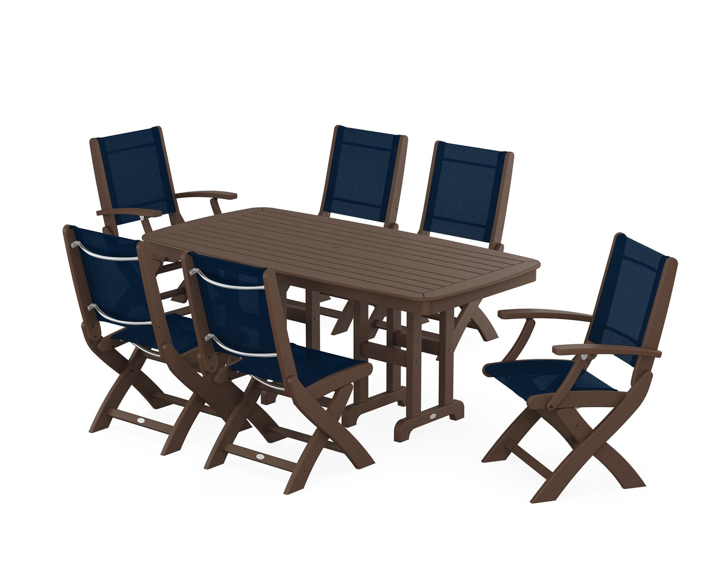 Coastal Folding Chair 7-Piece Dining Set