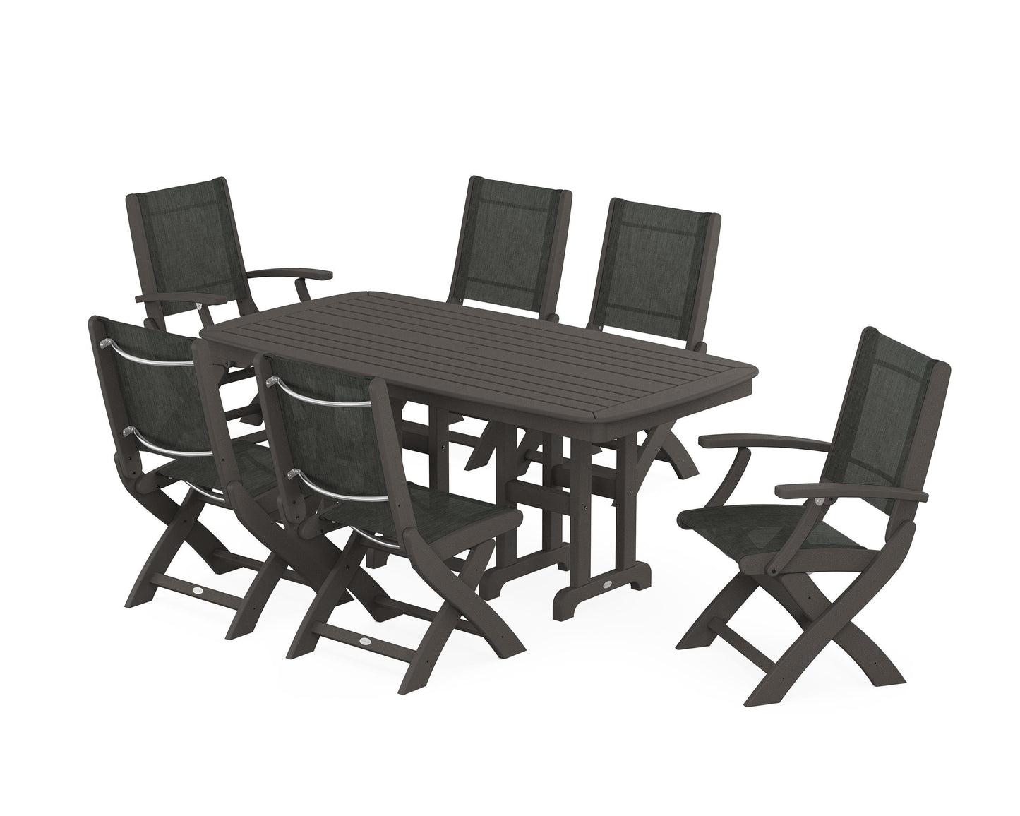 Coastal Folding Chair 7-Piece Dining Set