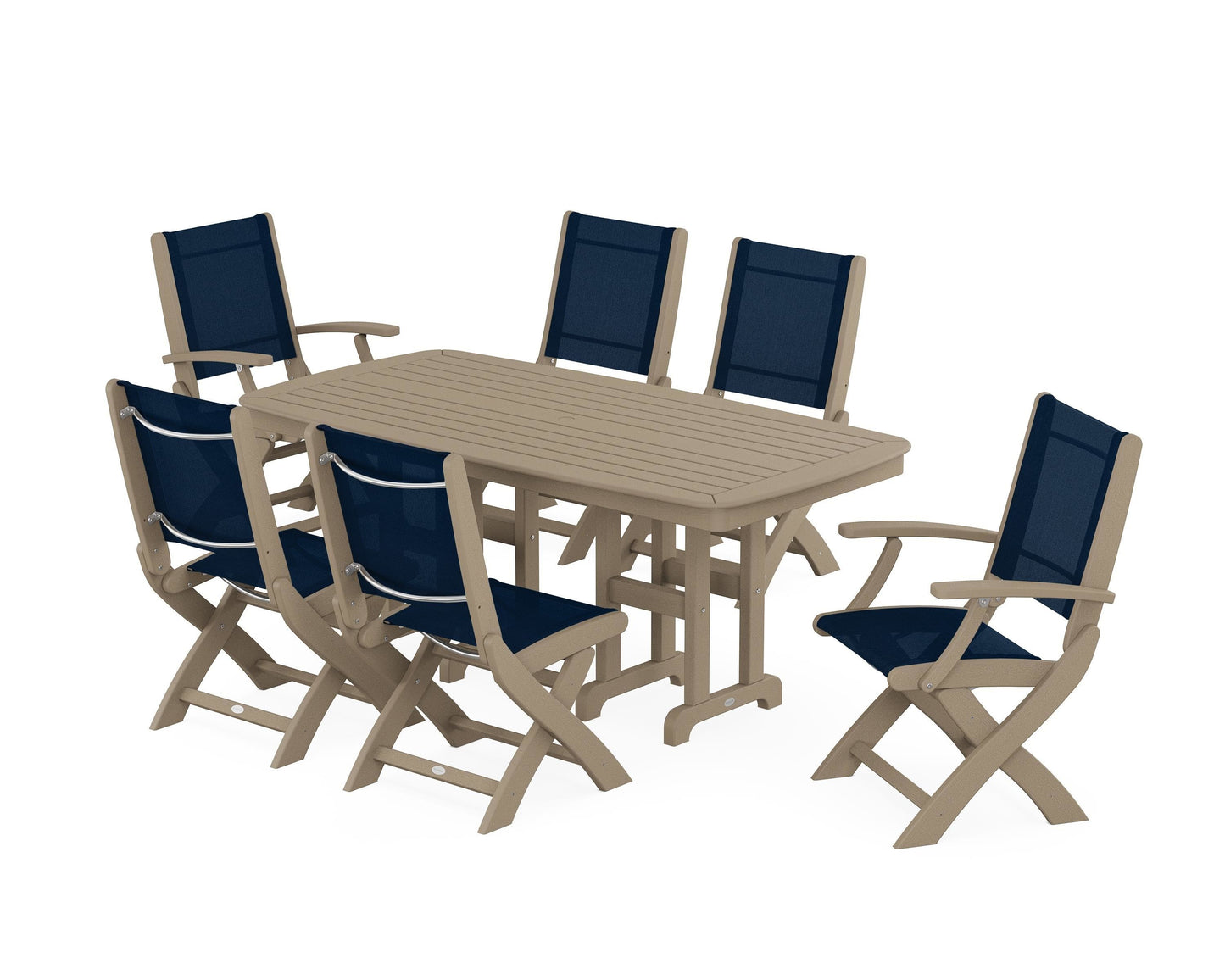 Coastal Folding Chair 7-Piece Dining Set