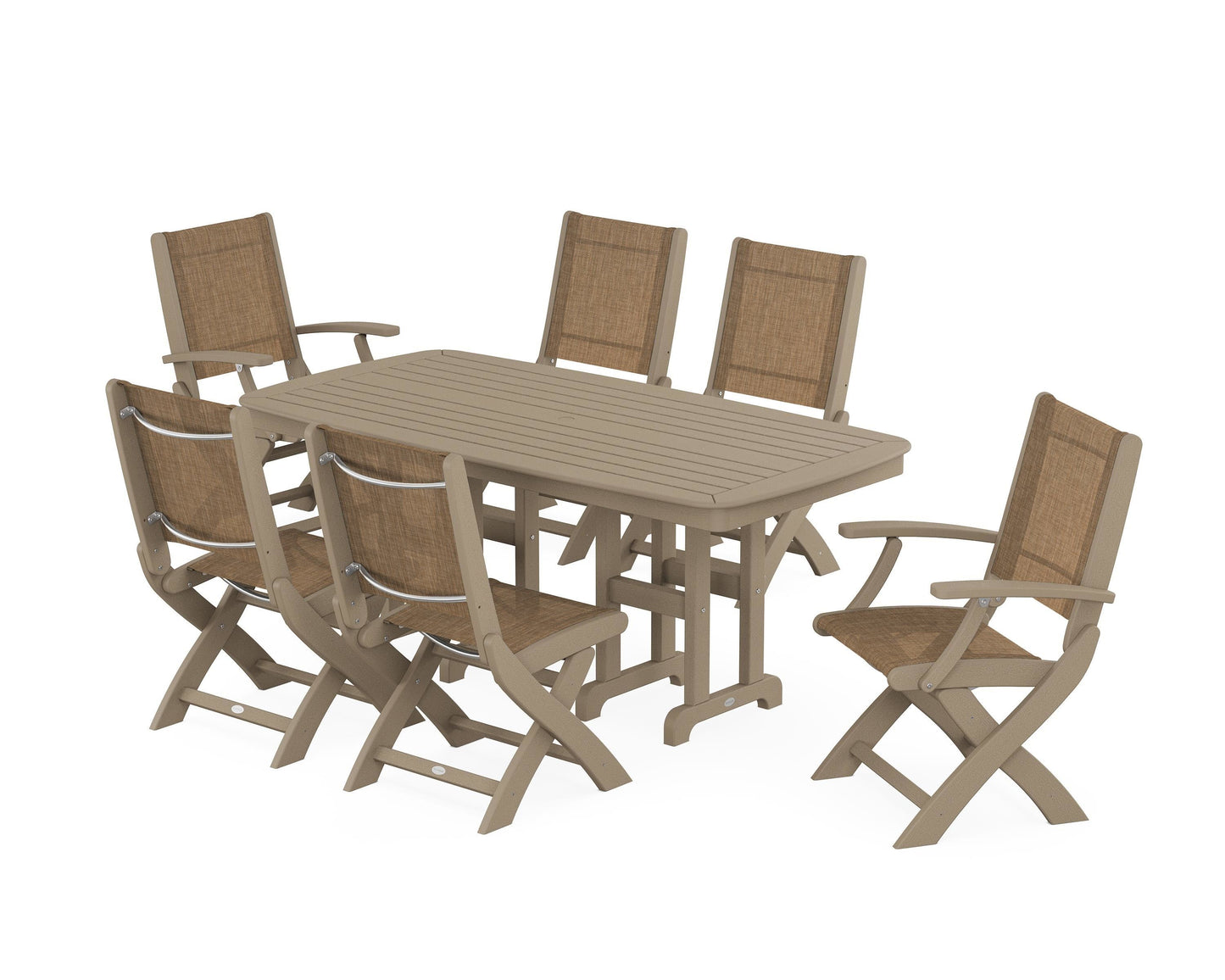 Coastal Folding Chair 7-Piece Dining Set