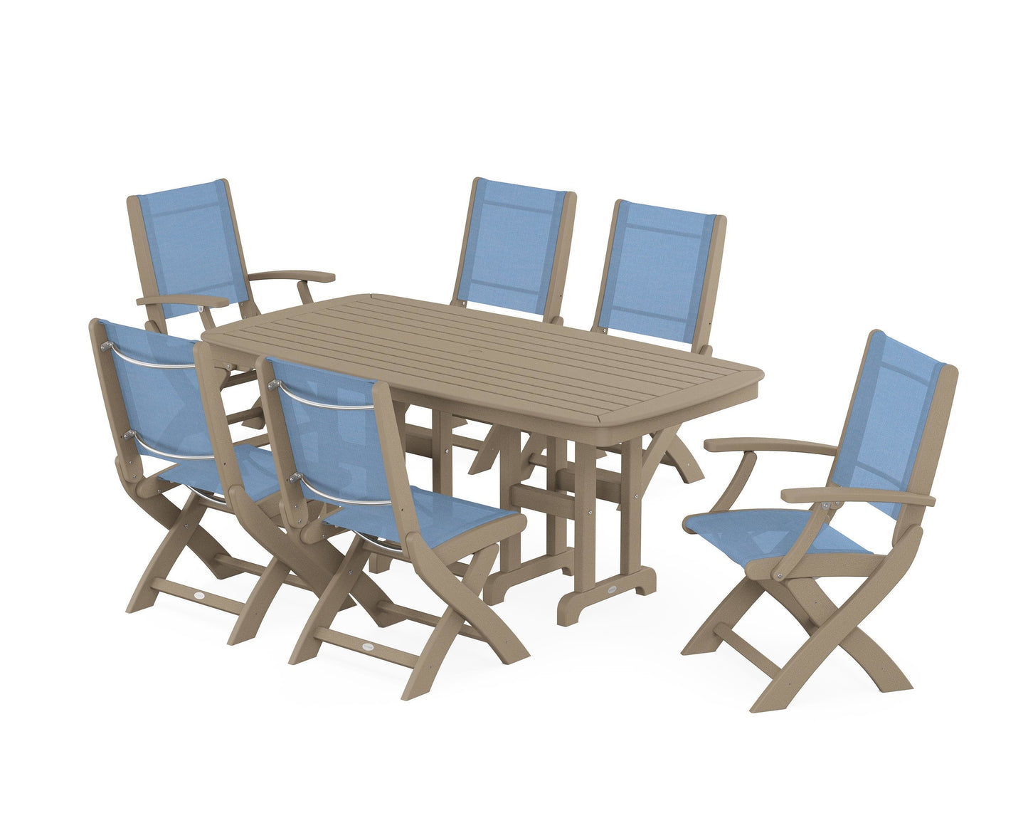 Coastal Folding Chair 7-Piece Dining Set