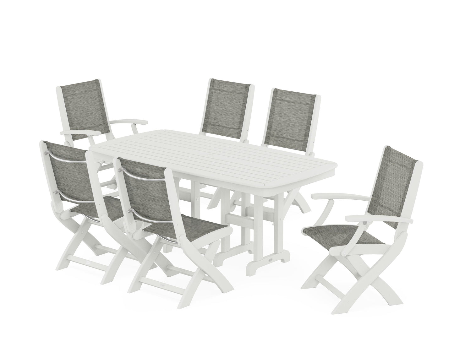 Coastal Folding Chair 7-Piece Dining Set