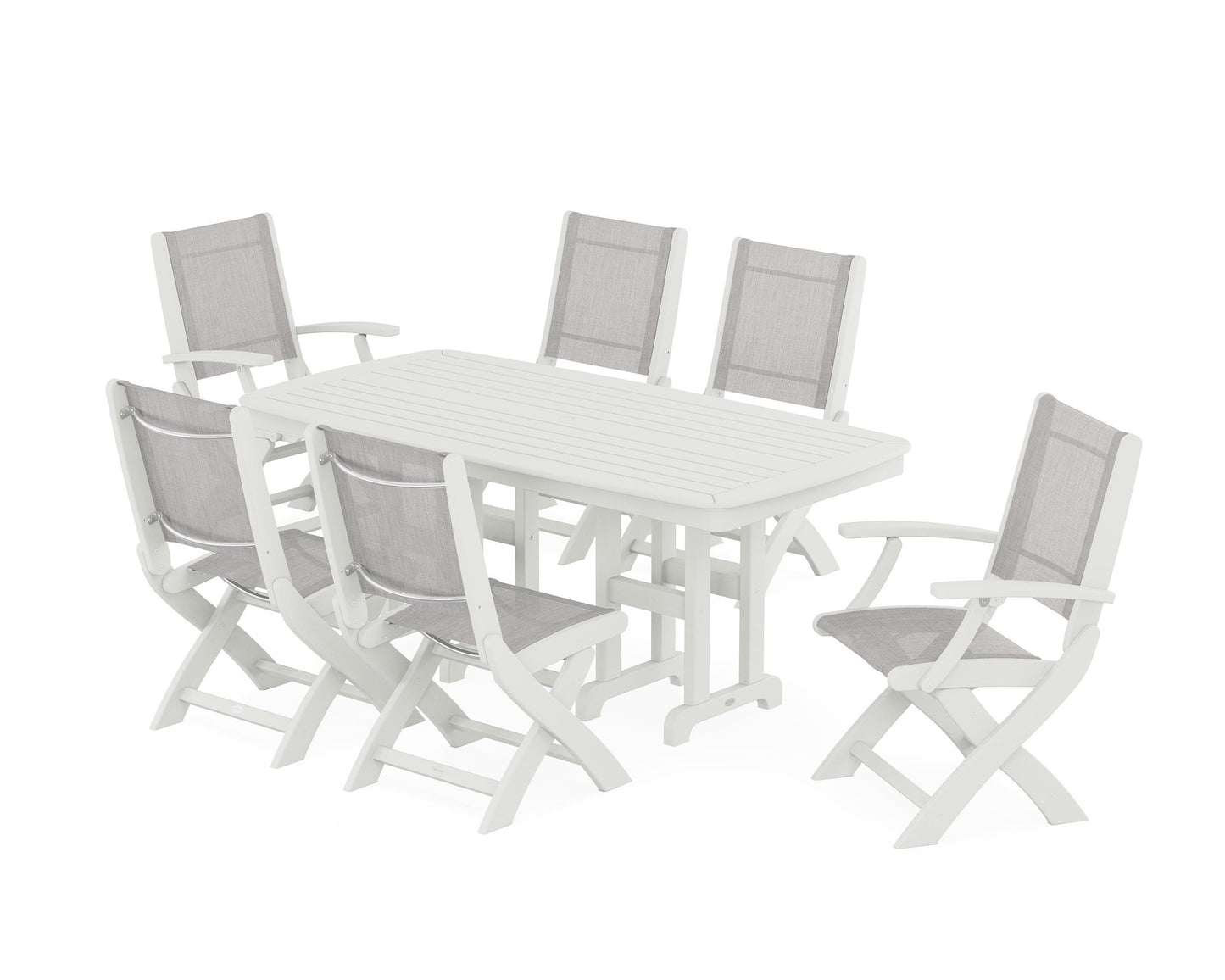 Coastal Folding Chair 7-Piece Dining Set