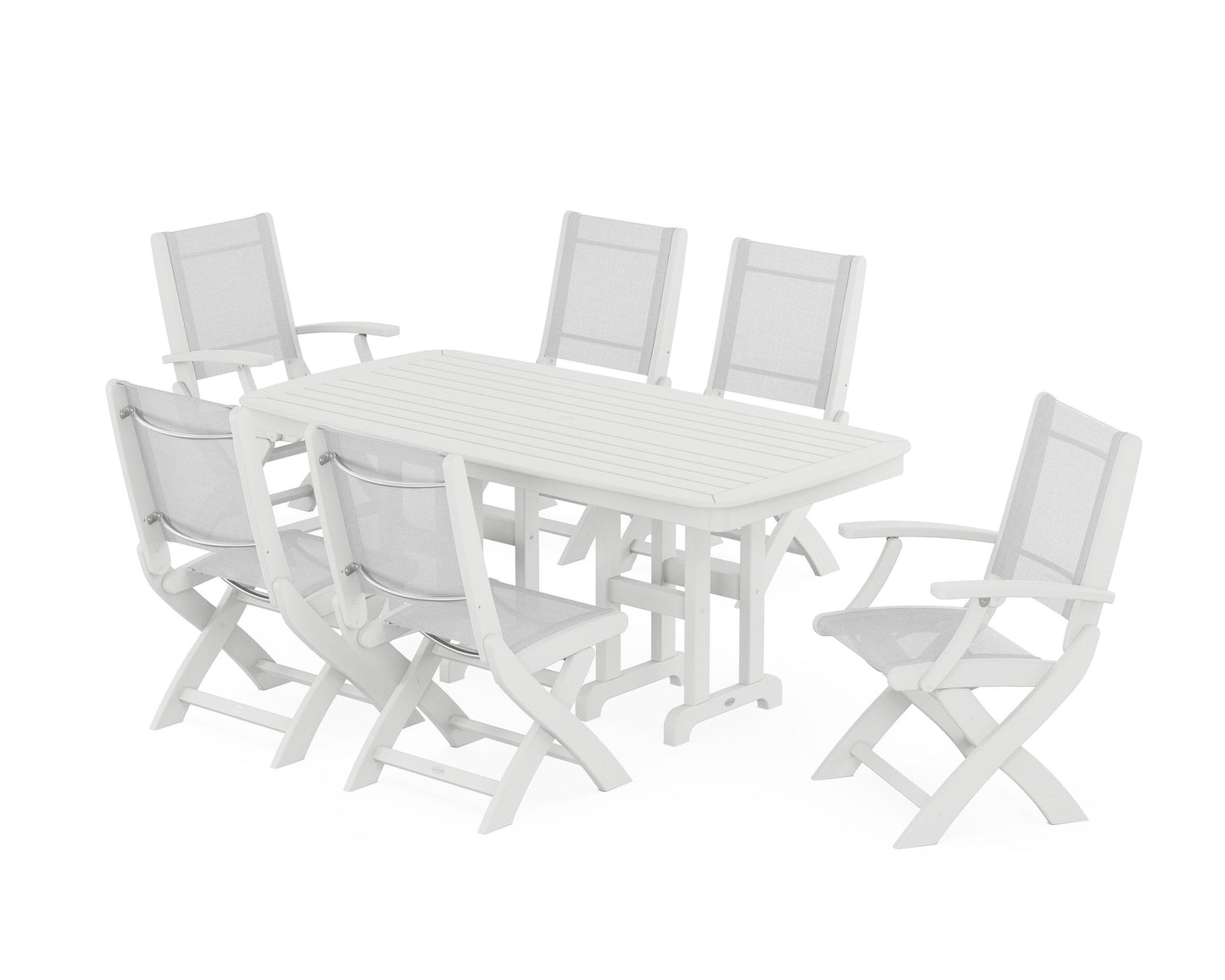 Coastal Folding Chair 7-Piece Dining Set