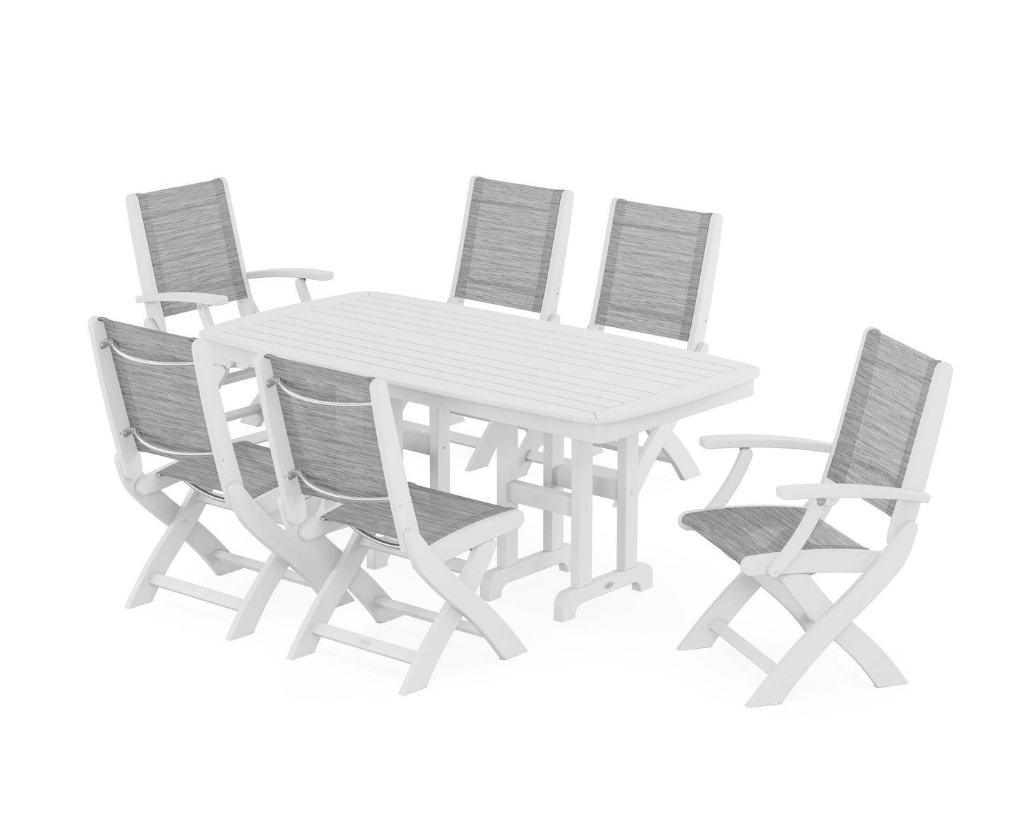 Coastal Folding Chair 7-Piece Dining Set