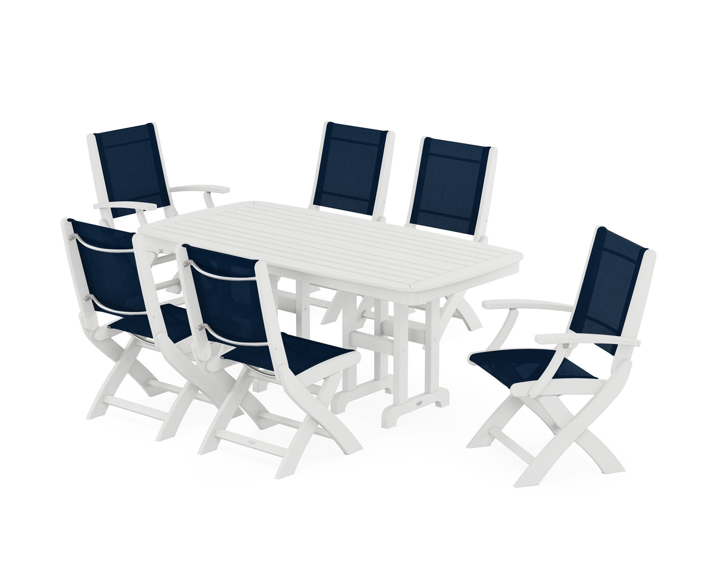 Coastal Folding Chair 7-Piece Dining Set