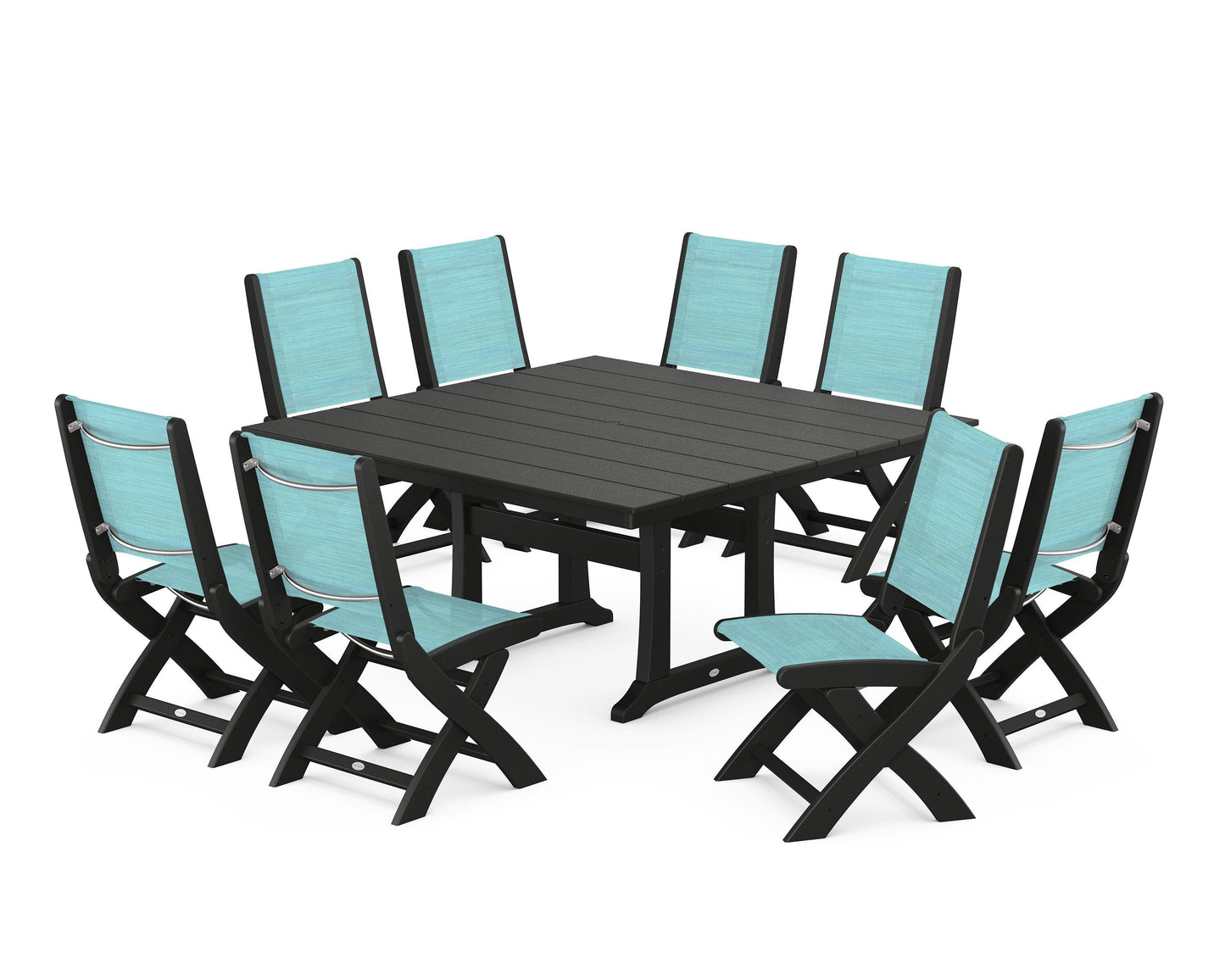 Coastal Folding Side Chair 9-Piece Farmhouse Dining Set