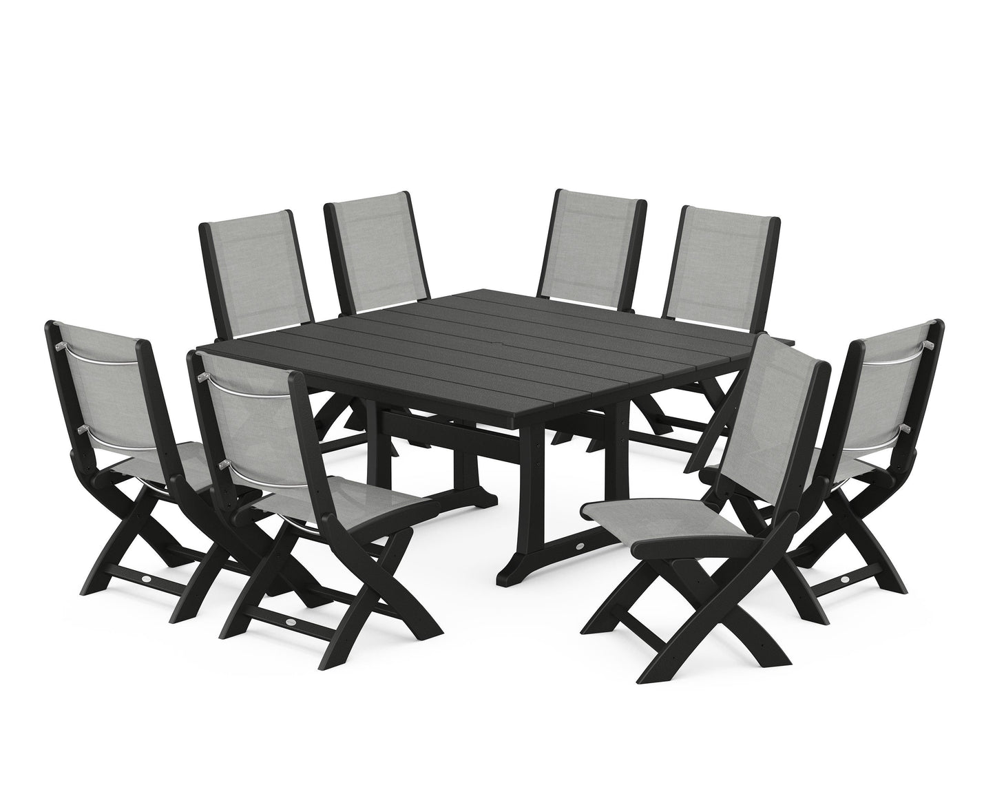 Coastal Folding Side Chair 9-Piece Farmhouse Dining Set