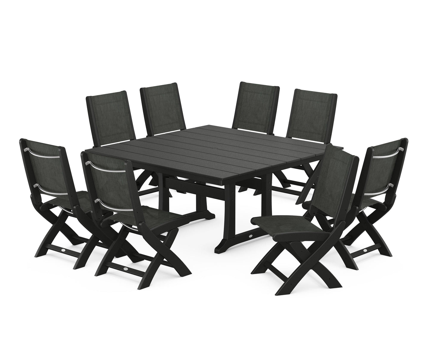 Coastal Folding Side Chair 9-Piece Farmhouse Dining Set