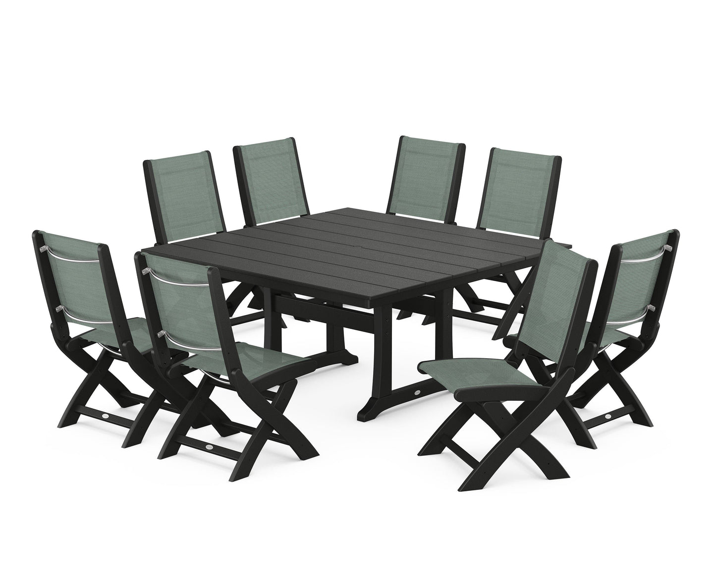 Coastal Folding Side Chair 9-Piece Farmhouse Dining Set