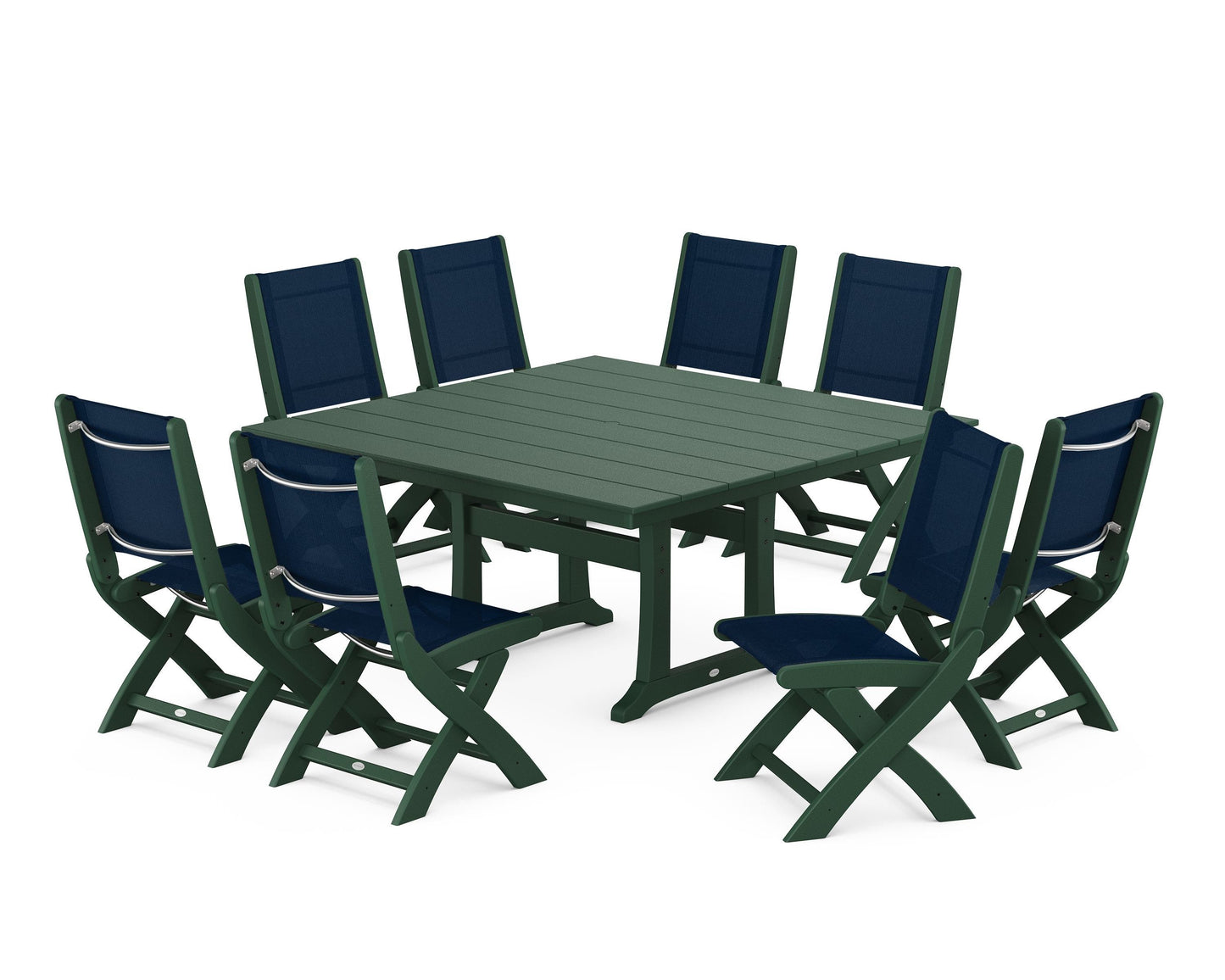 Coastal Folding Side Chair 9-Piece Farmhouse Dining Set