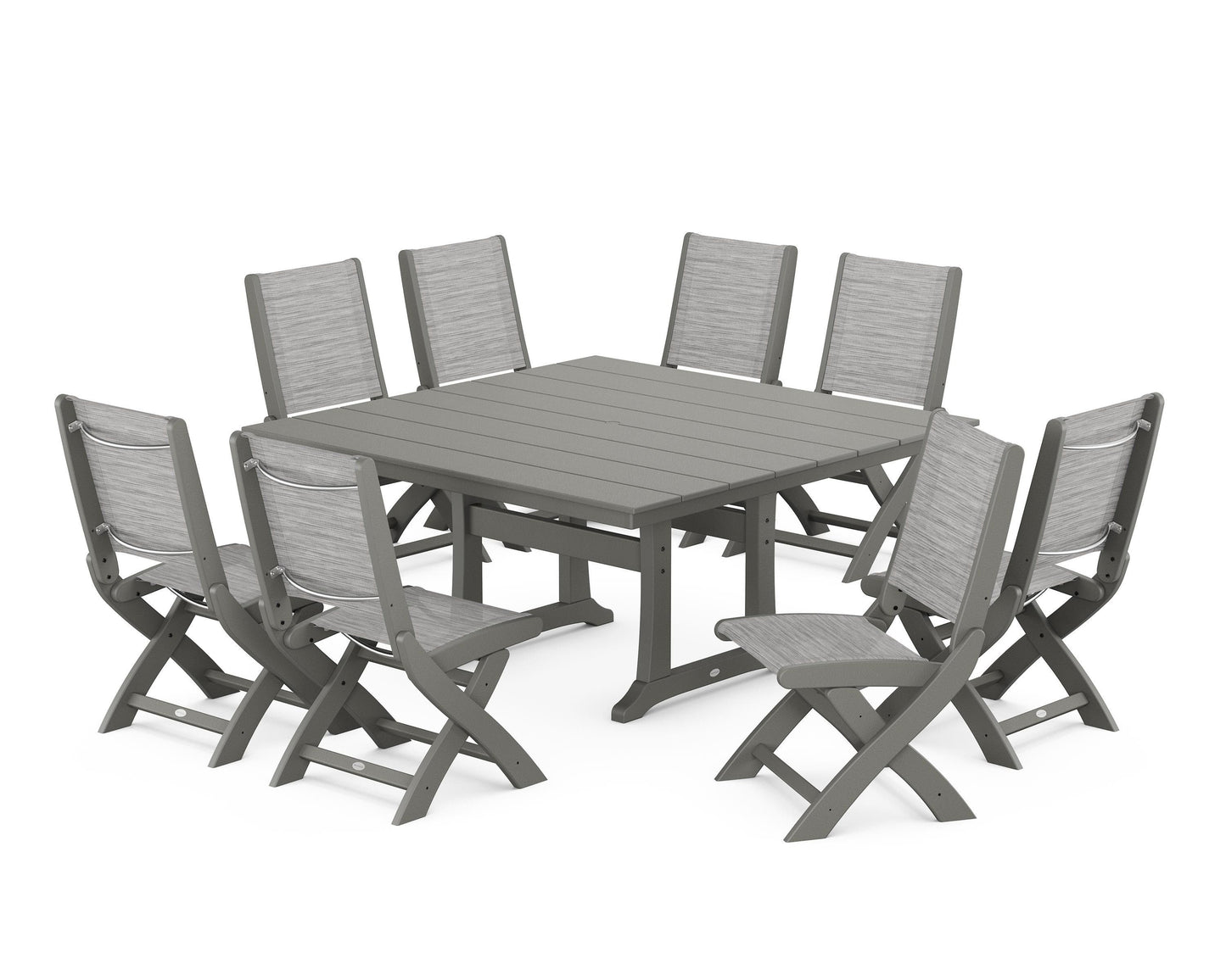 Coastal Folding Side Chair 9-Piece Farmhouse Dining Set