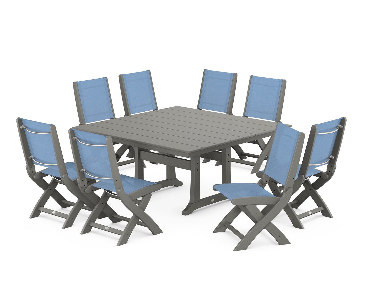 Coastal Folding Side Chair 9-Piece Farmhouse Dining Set