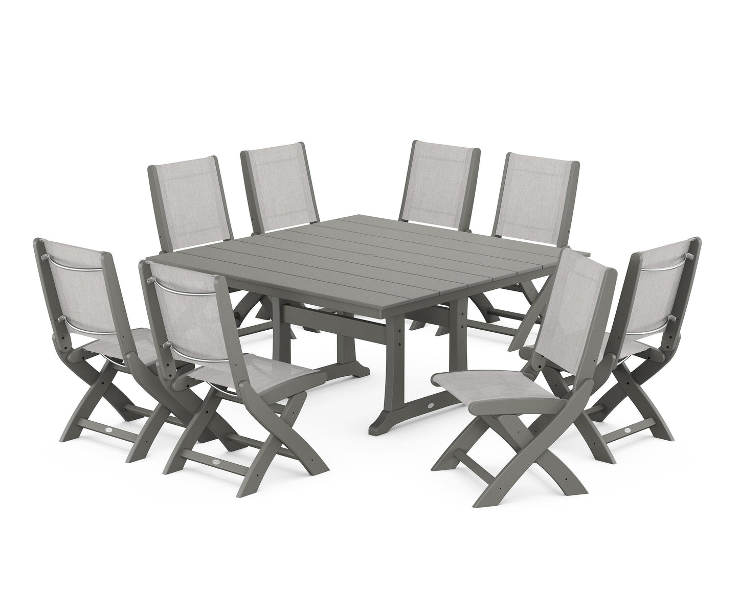 Coastal Folding Side Chair 9-Piece Farmhouse Dining Set