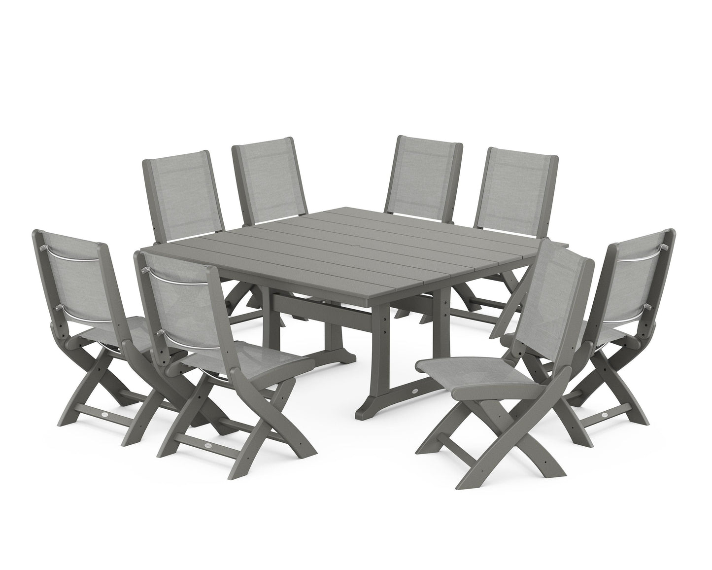 Coastal Folding Side Chair 9-Piece Farmhouse Dining Set