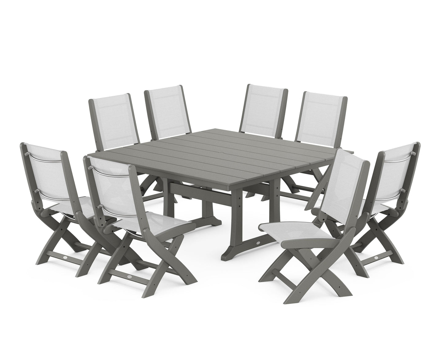 Coastal Folding Side Chair 9-Piece Farmhouse Dining Set