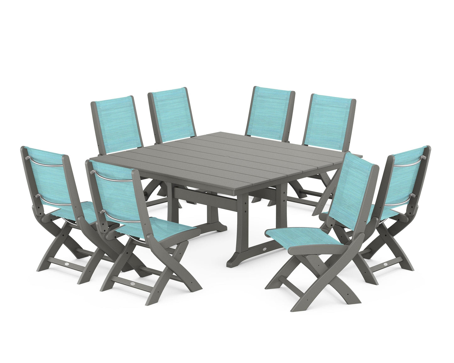 Coastal Folding Side Chair 9-Piece Farmhouse Dining Set