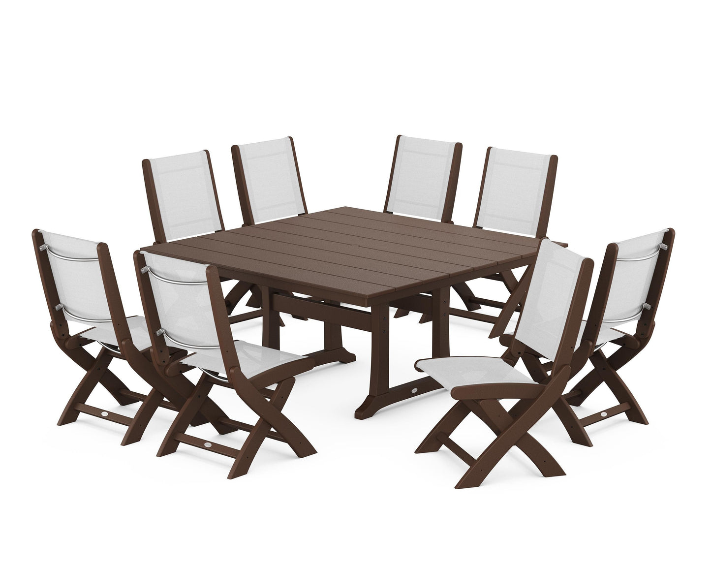 Coastal Folding Side Chair 9-Piece Farmhouse Dining Set