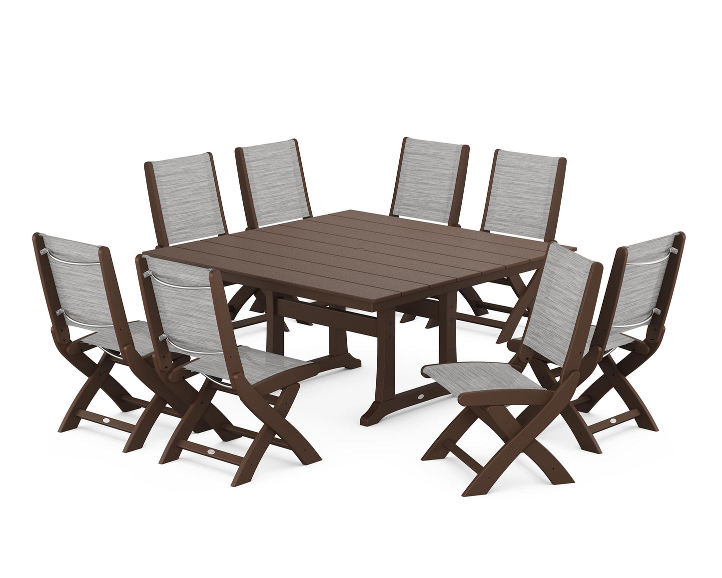 Coastal Folding Side Chair 9-Piece Farmhouse Dining Set