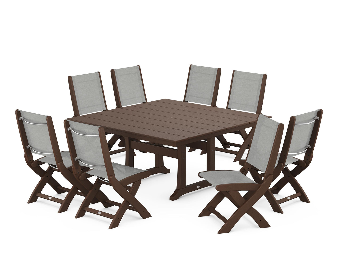 Coastal Folding Side Chair 9-Piece Farmhouse Dining Set