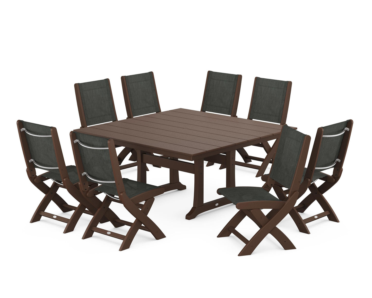 Coastal Folding Side Chair 9-Piece Farmhouse Dining Set