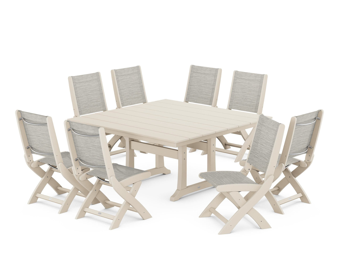 Coastal Folding Side Chair 9-Piece Farmhouse Dining Set