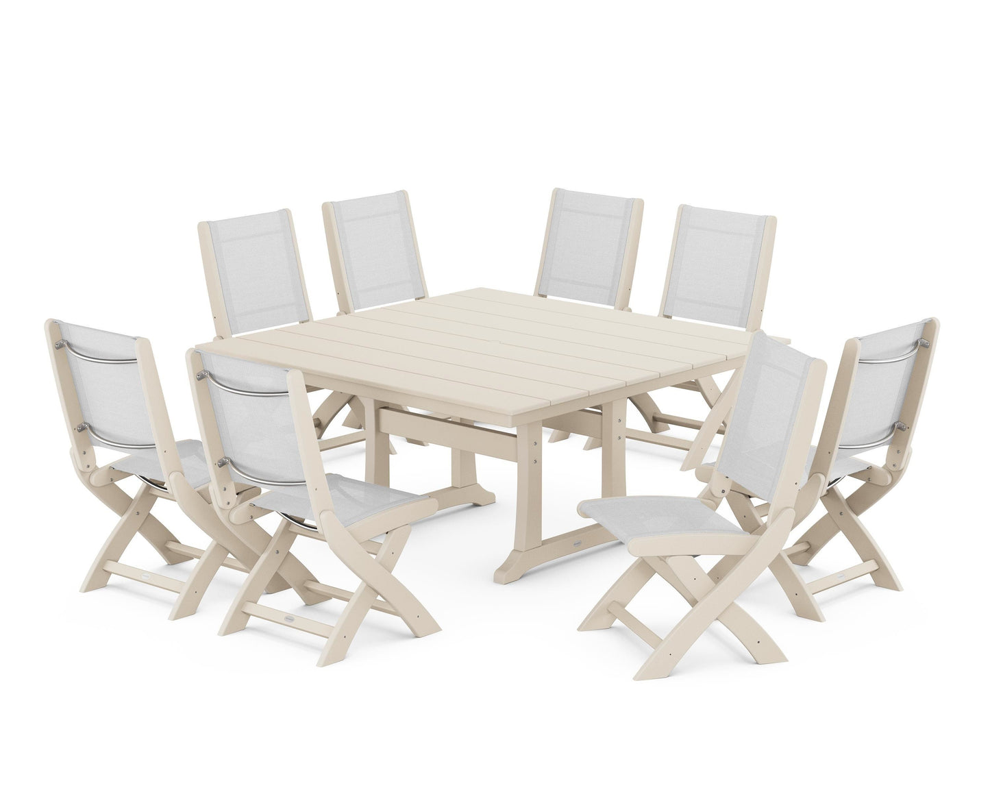 Coastal Folding Side Chair 9-Piece Farmhouse Dining Set