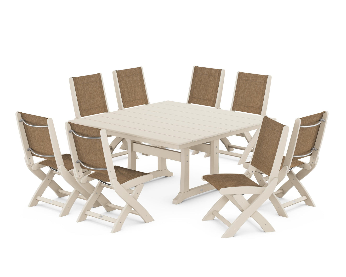 Coastal Folding Side Chair 9-Piece Farmhouse Dining Set