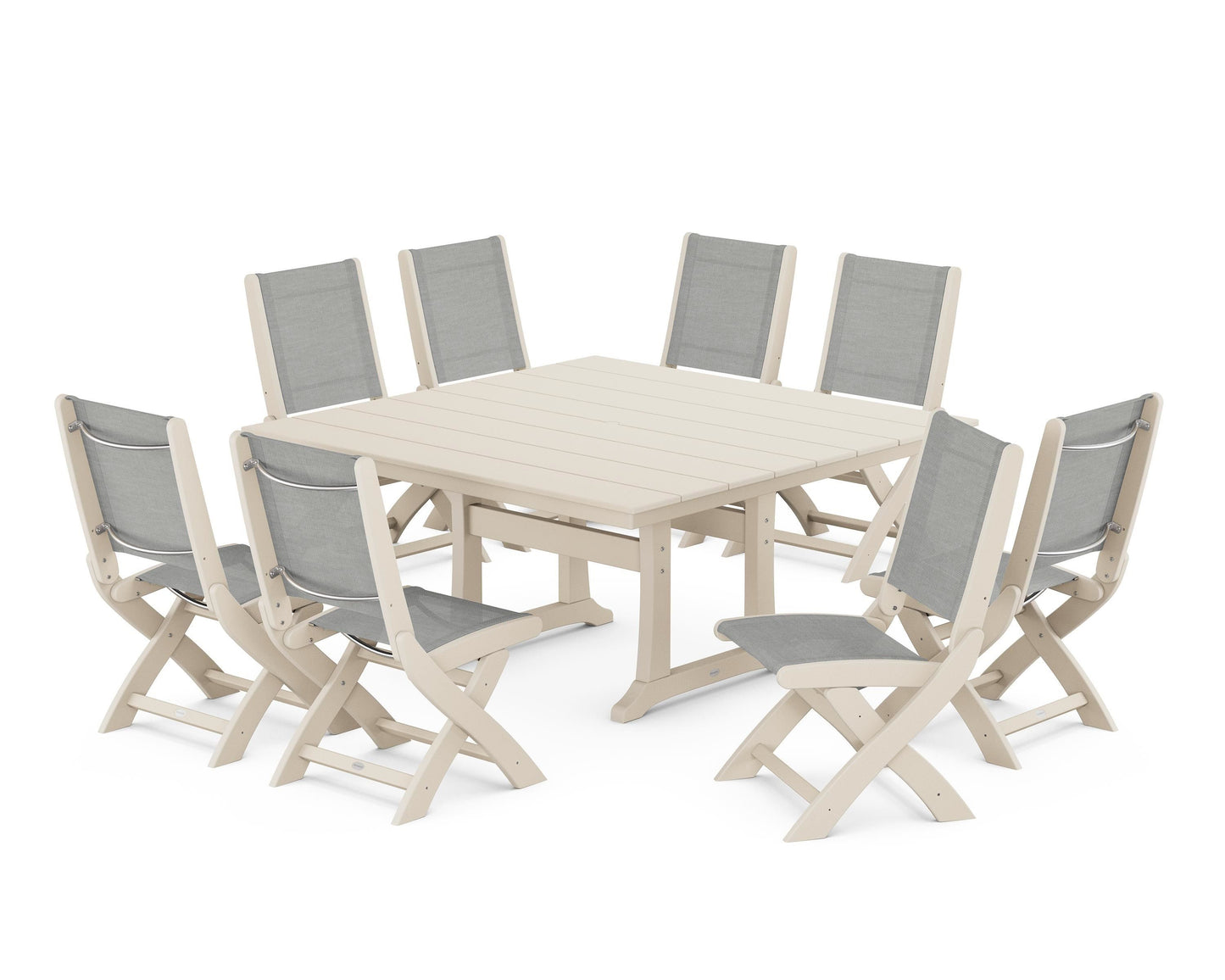 Coastal Folding Side Chair 9-Piece Farmhouse Dining Set