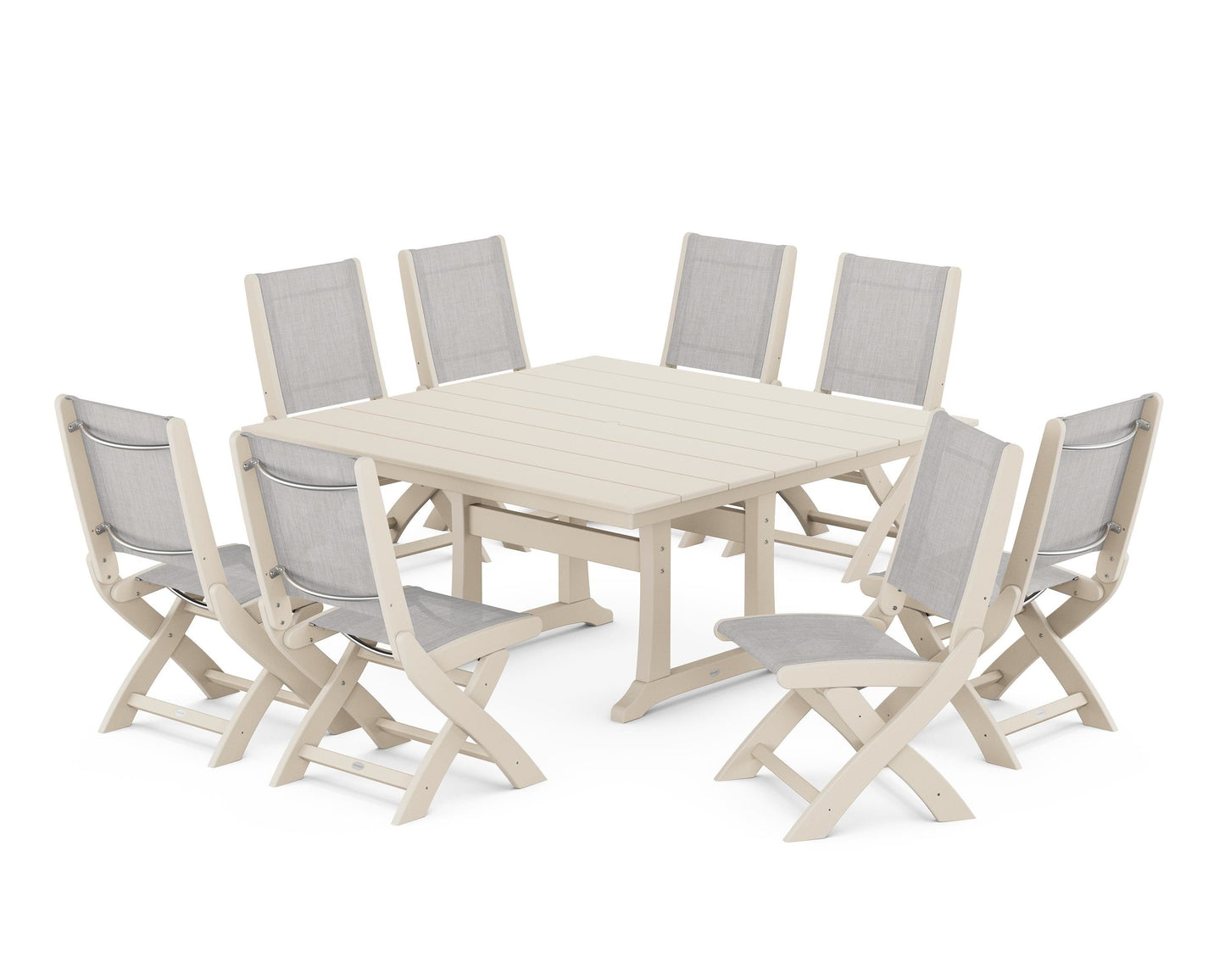 Coastal Folding Side Chair 9-Piece Farmhouse Dining Set