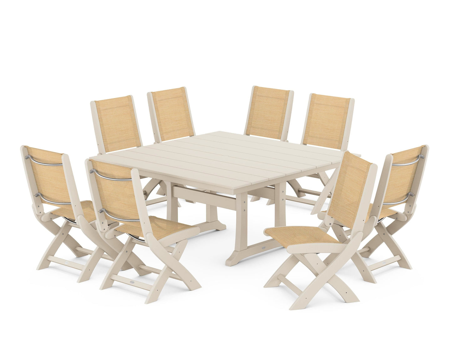 Coastal Folding Side Chair 9-Piece Farmhouse Dining Set