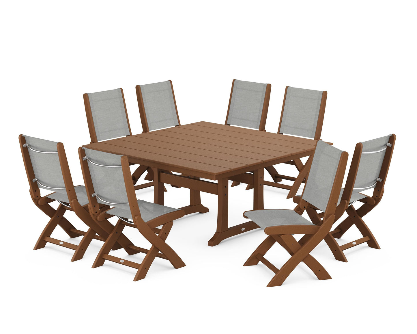 Coastal Folding Side Chair 9-Piece Farmhouse Dining Set