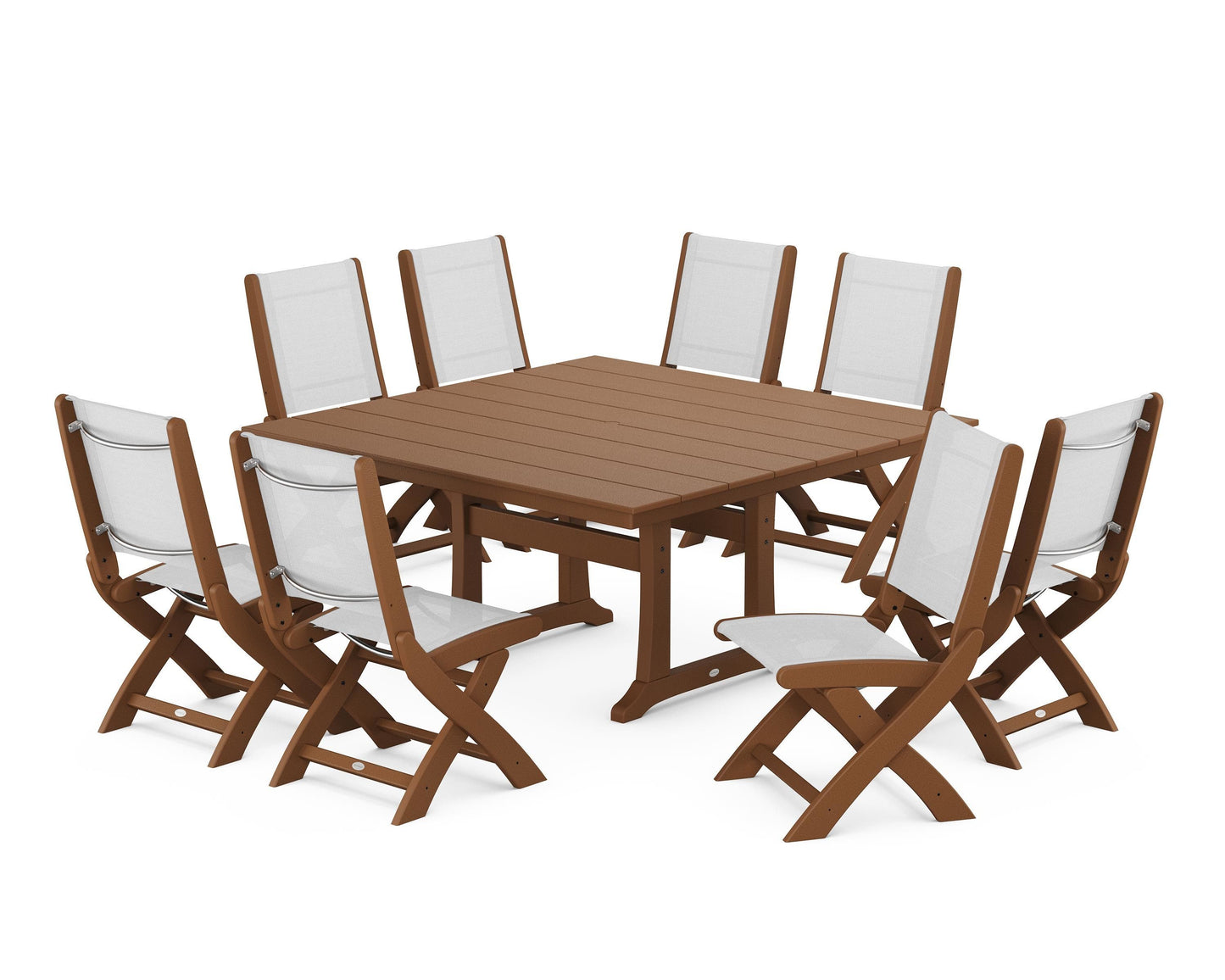 Coastal Folding Side Chair 9-Piece Farmhouse Dining Set